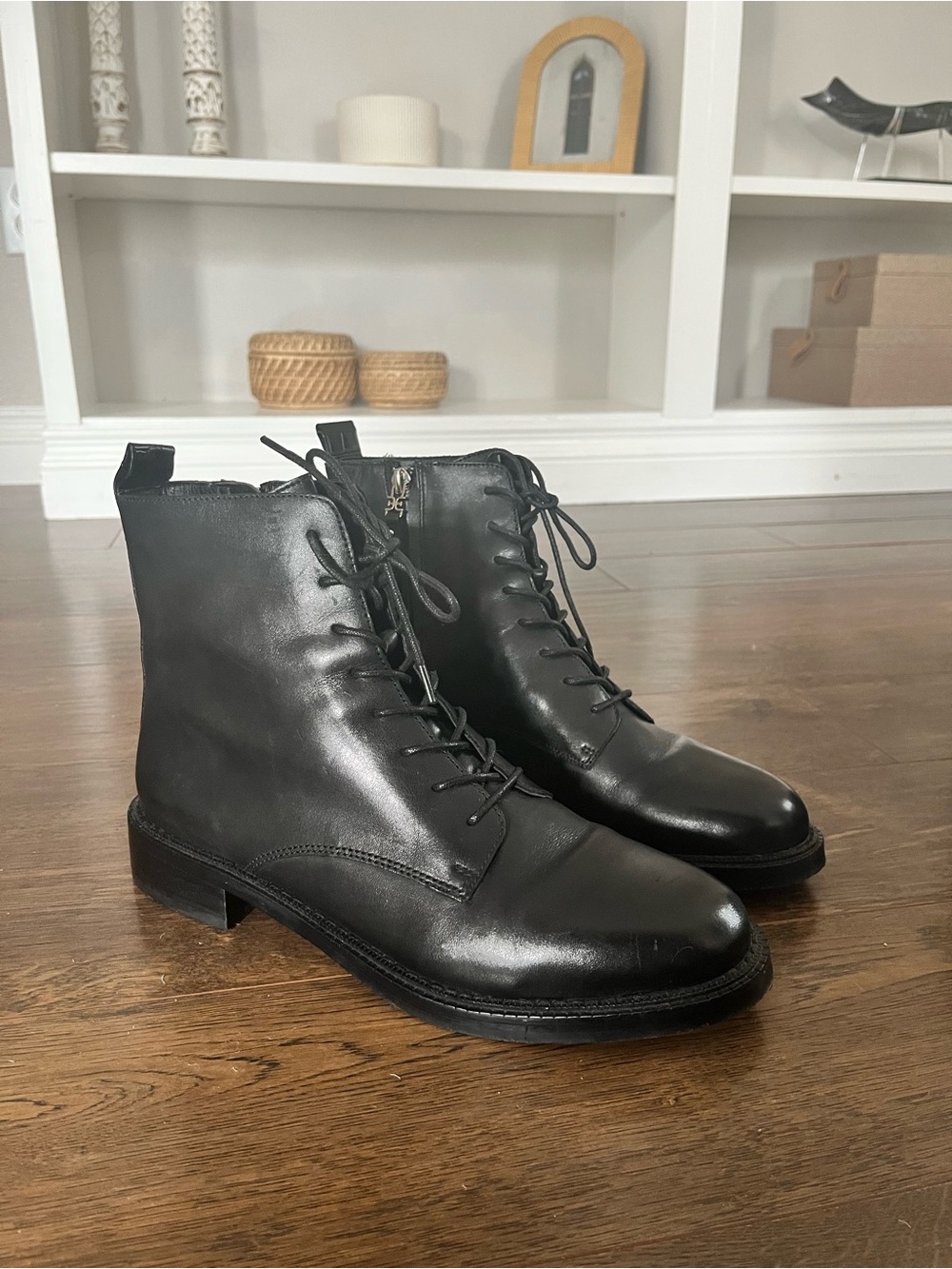 Sam Edelman Black Leather Lace-Up Ankle Boots